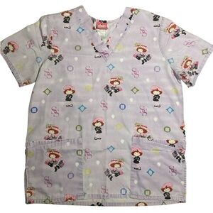 Womens Vintage Strawberry Shortcake Scrub Top Shirt Size SMALL With Pockets